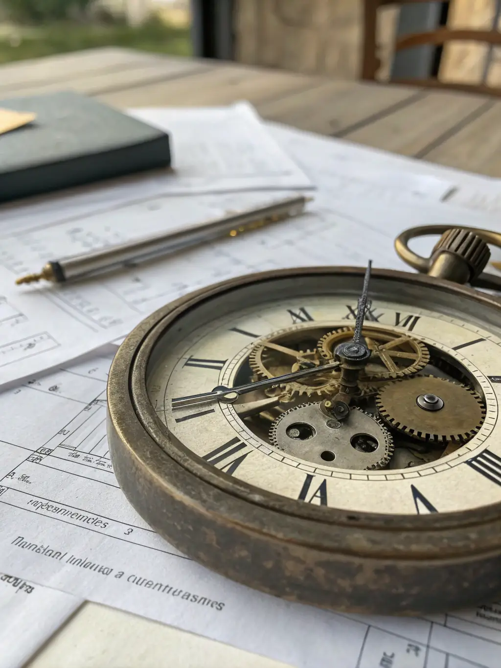 A close-up shot of a clock with gears inside, symbolizing time-saving through AI automation, set against a clean, off-white background.