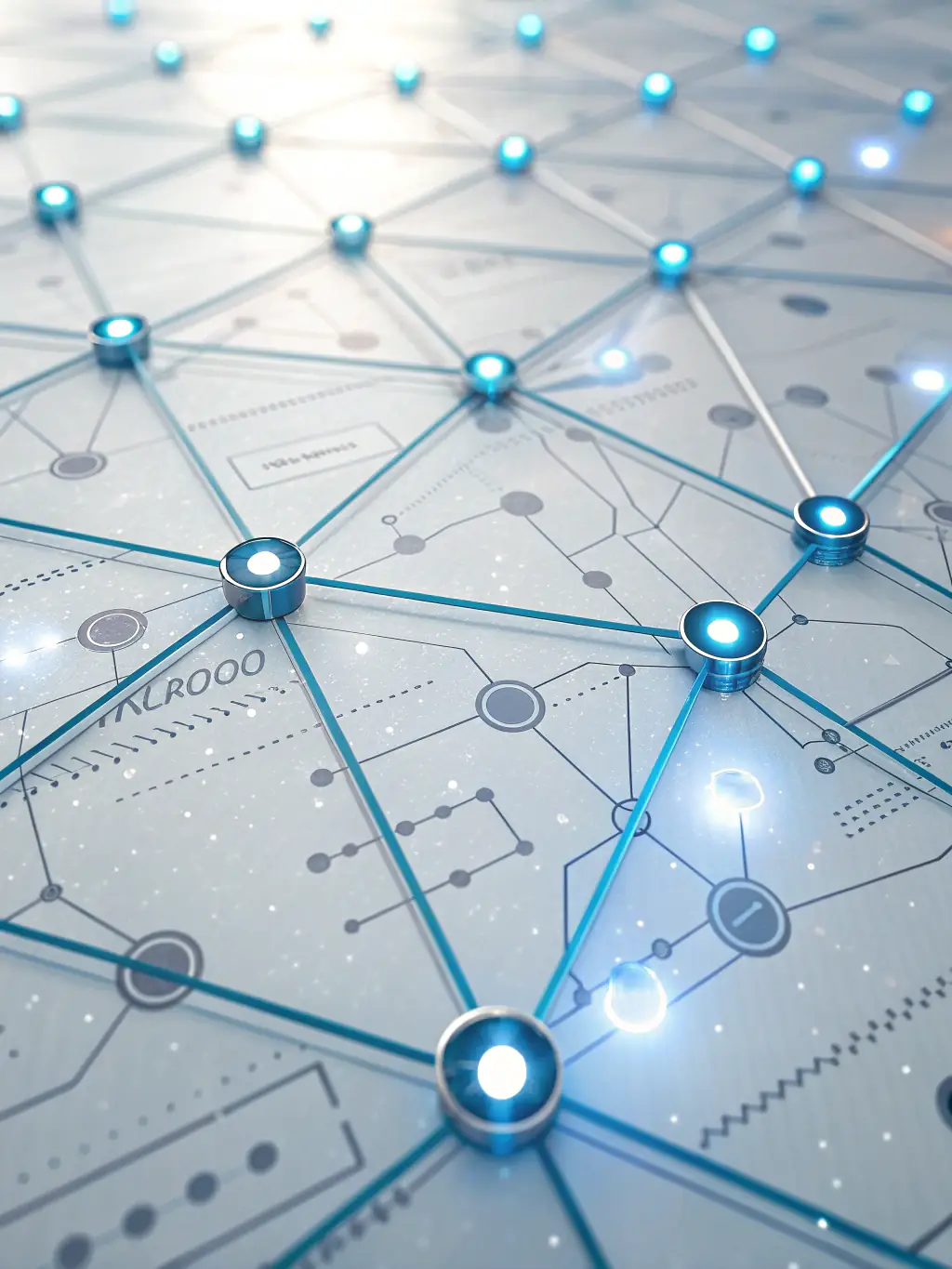 A stylized graphic representing interconnected nodes, symbolizing increased efficiency through AI-driven workflows, using soft sage green accents.